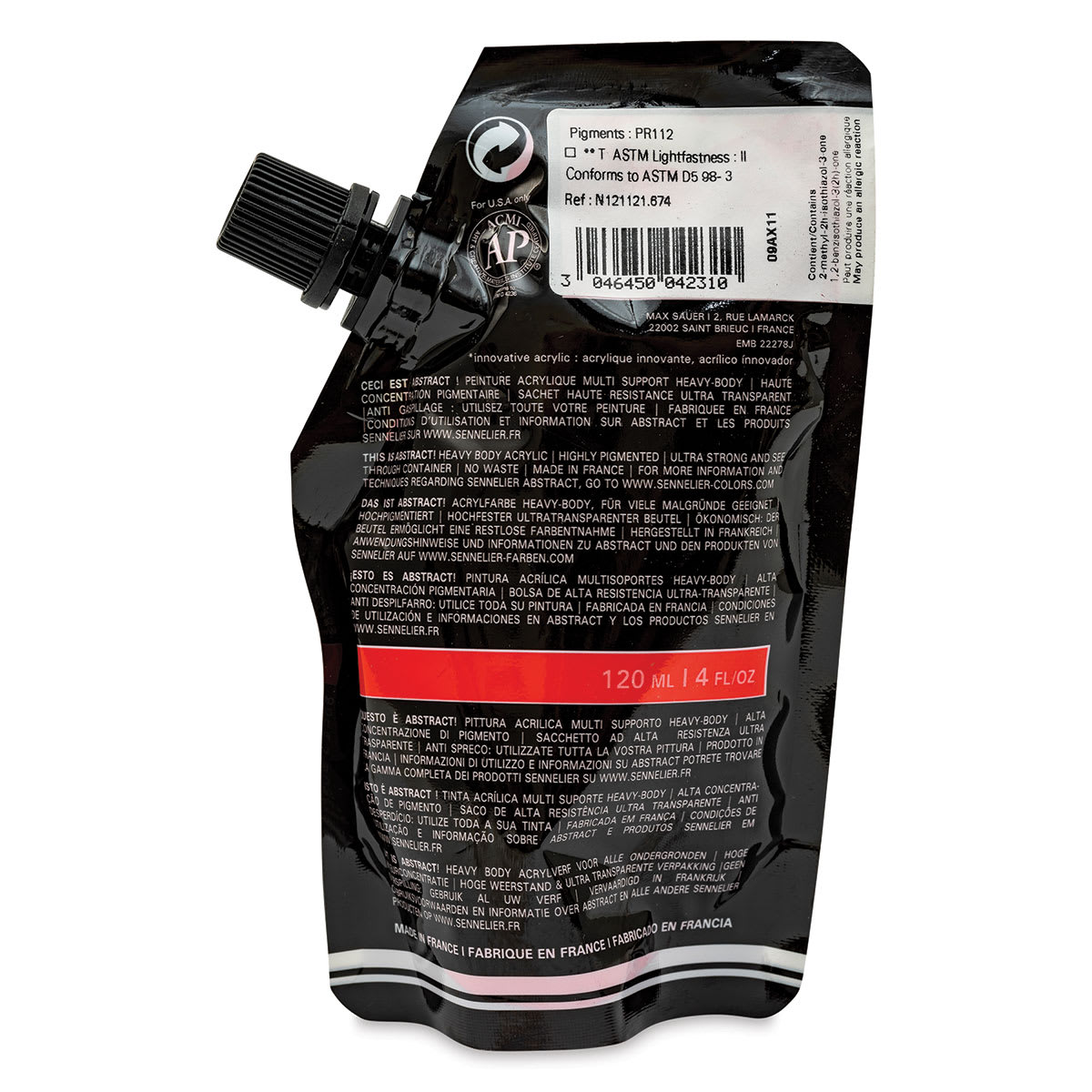 Sennelier Abstract Acrylic - Vermilion, 120 ml pouch back