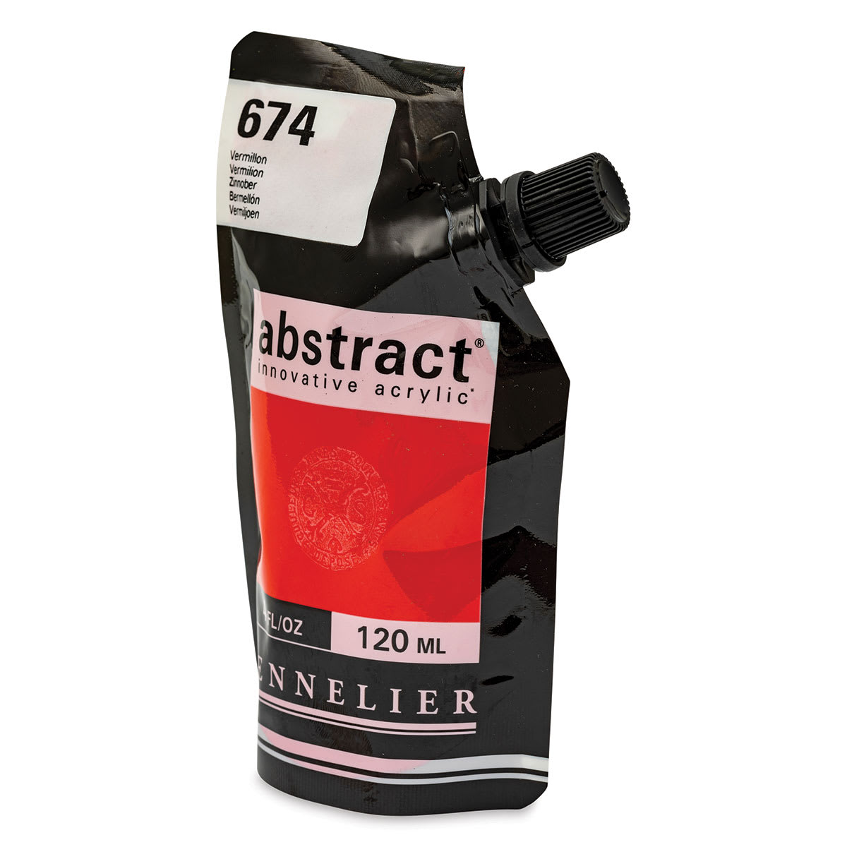 Sennelier Abstract Acrylic - Vermilion, 120 ml pouch side view