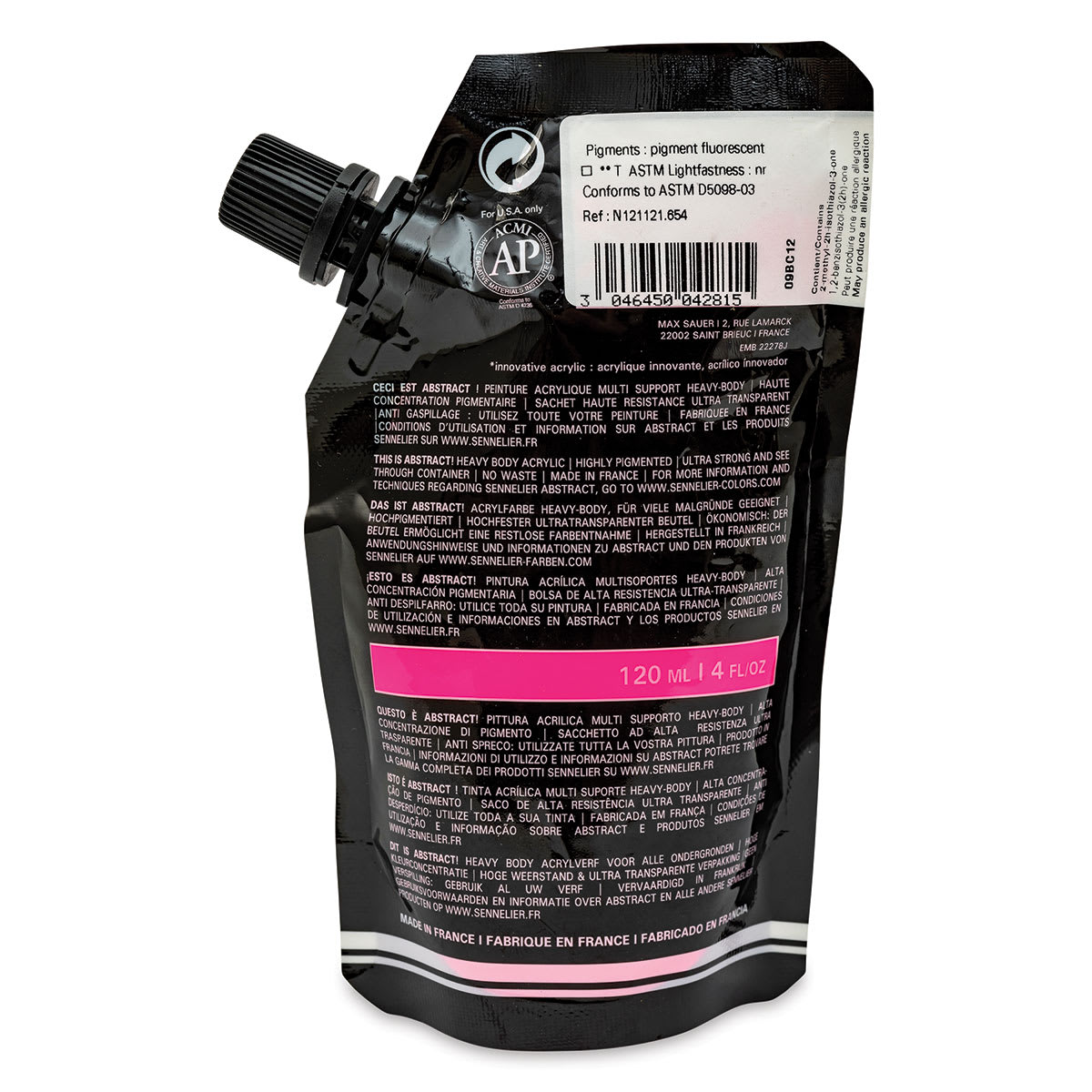 Sennelier Abstract Acrylic - Fluorescent Pink, 120 ml pouch back