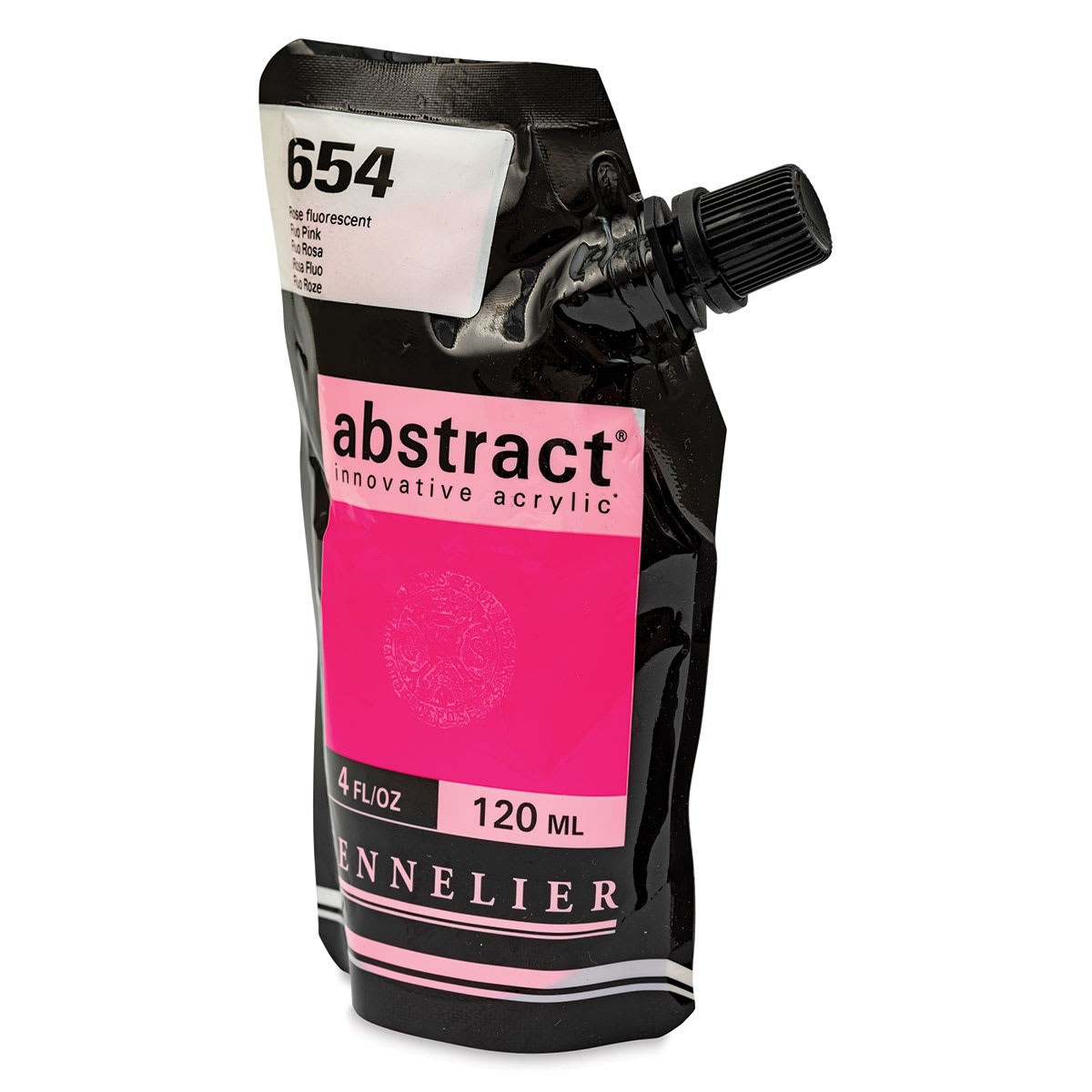 Sennelier Abstract Acrylic - Fluorsecent Pink, 120 ml pouch side view