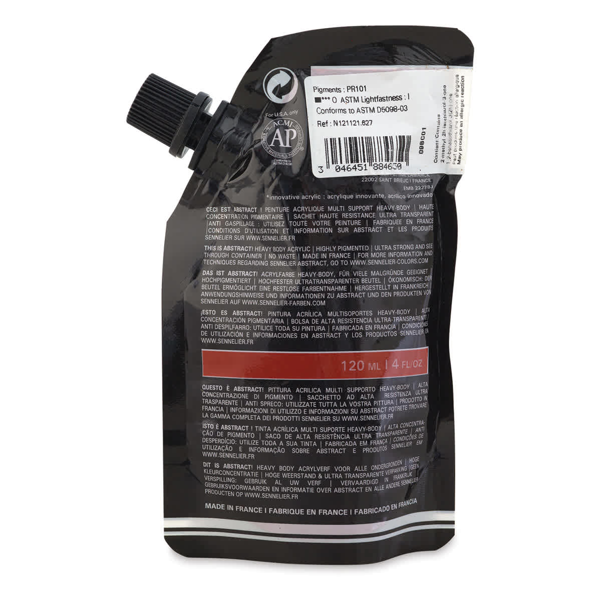 Sennelier Abstract Acrylic - Light English Red, 120 ml pouch back