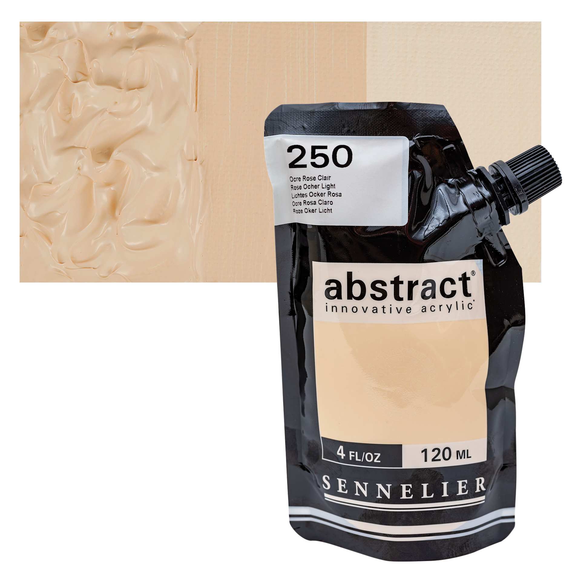 Sennelier Abstract Acrylic - Rose Ochre Light, 120 ml pouch and swatch