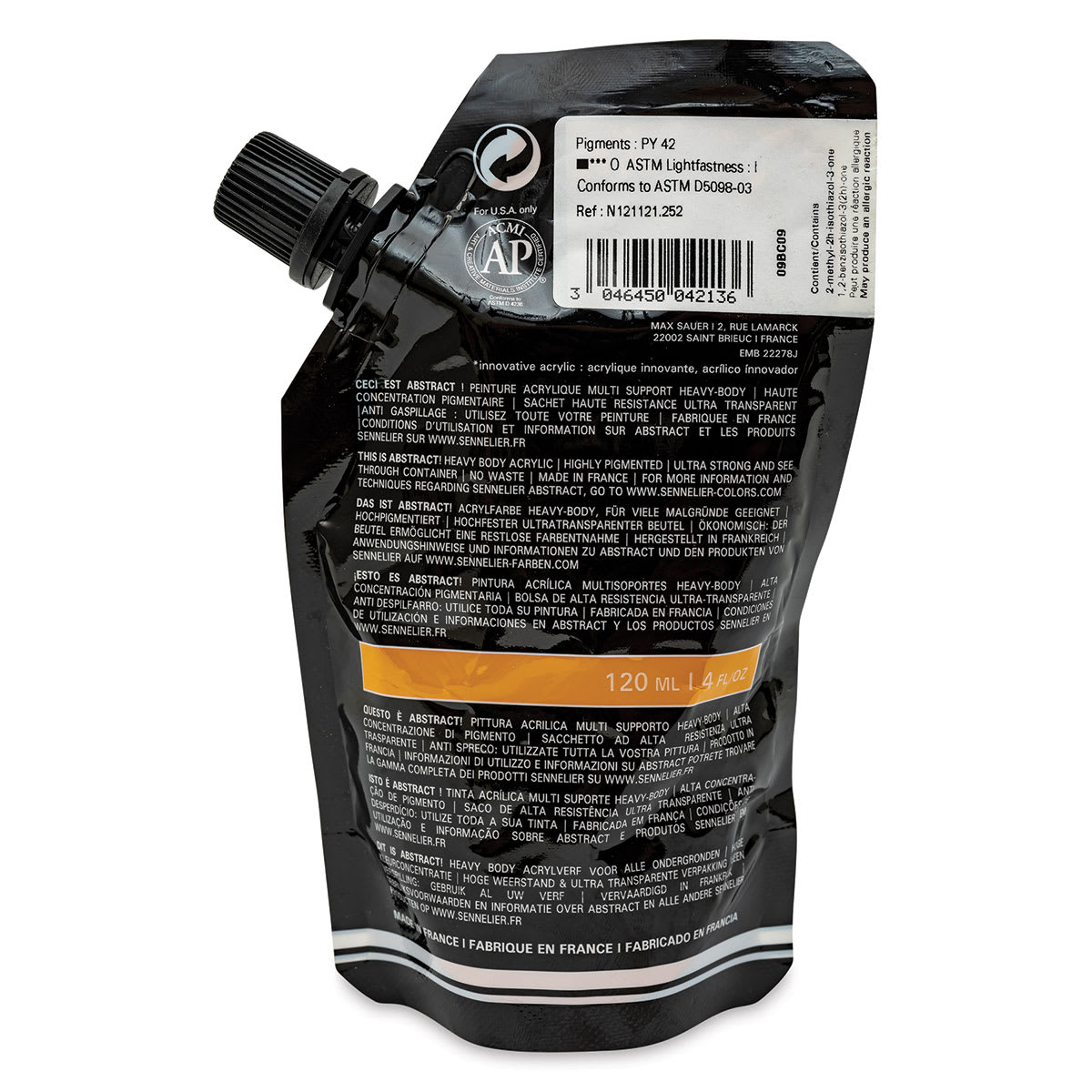 Sennelier Abstract Acrylic - Yellow Ochre, 120 ml pouch back