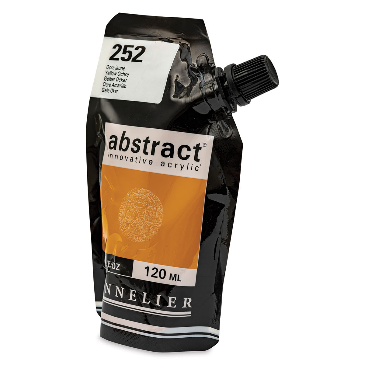 Sennelier Abstract Acrylic - Yellow Ochre, 120 ml pouch side view