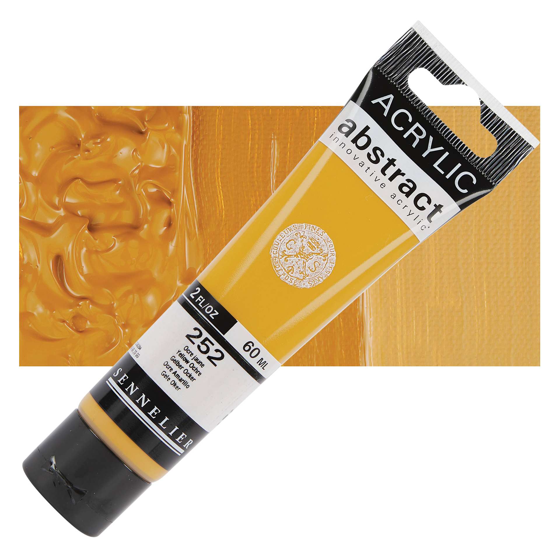 Sennelier Abstract Acrylic - Yellow Ochre, 60 ml tube and swatch
