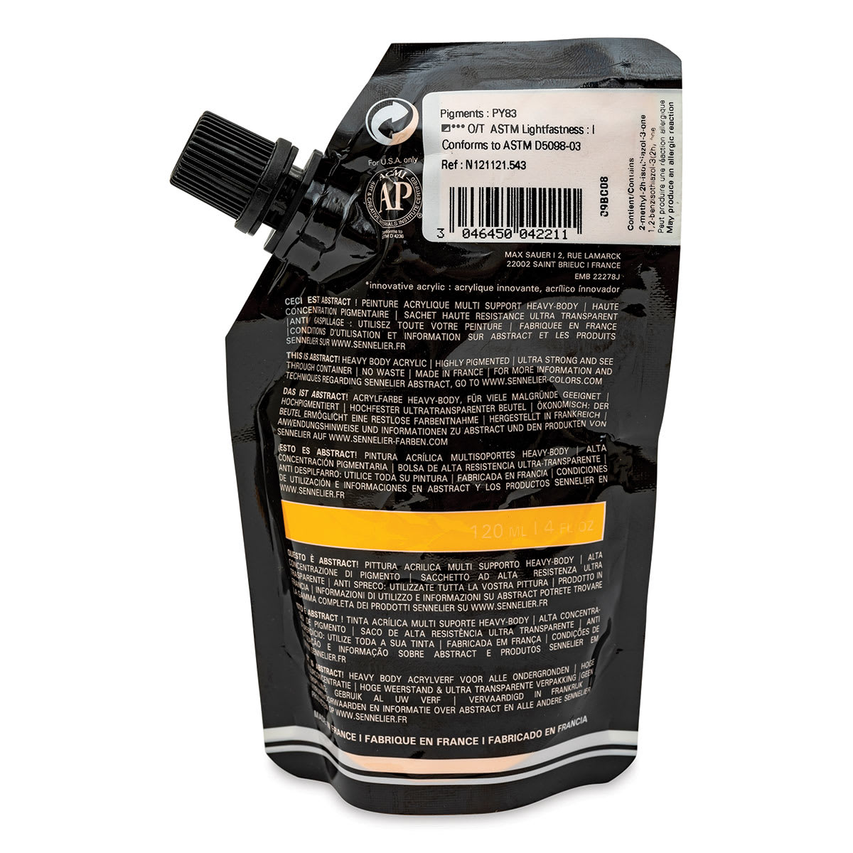 Sennelier Abstract Acrylic - Cadmium Yellow Deep Hue, 120 ml pouch back