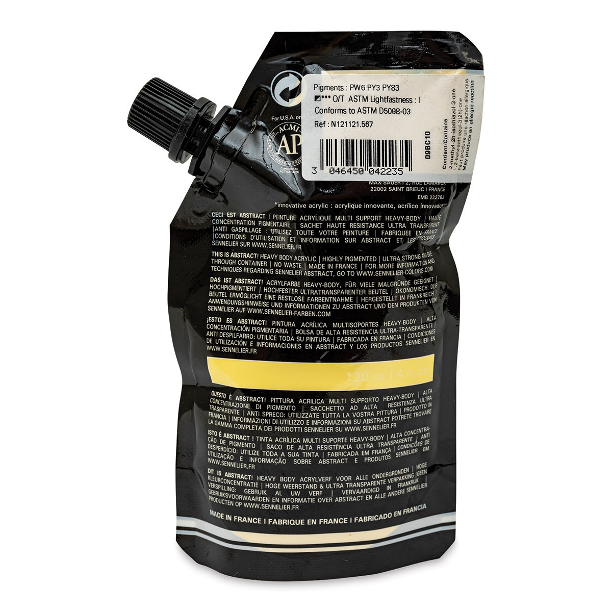 Sennelier Abstract Acrylic - Naples Yellow, 120 ml pouch back