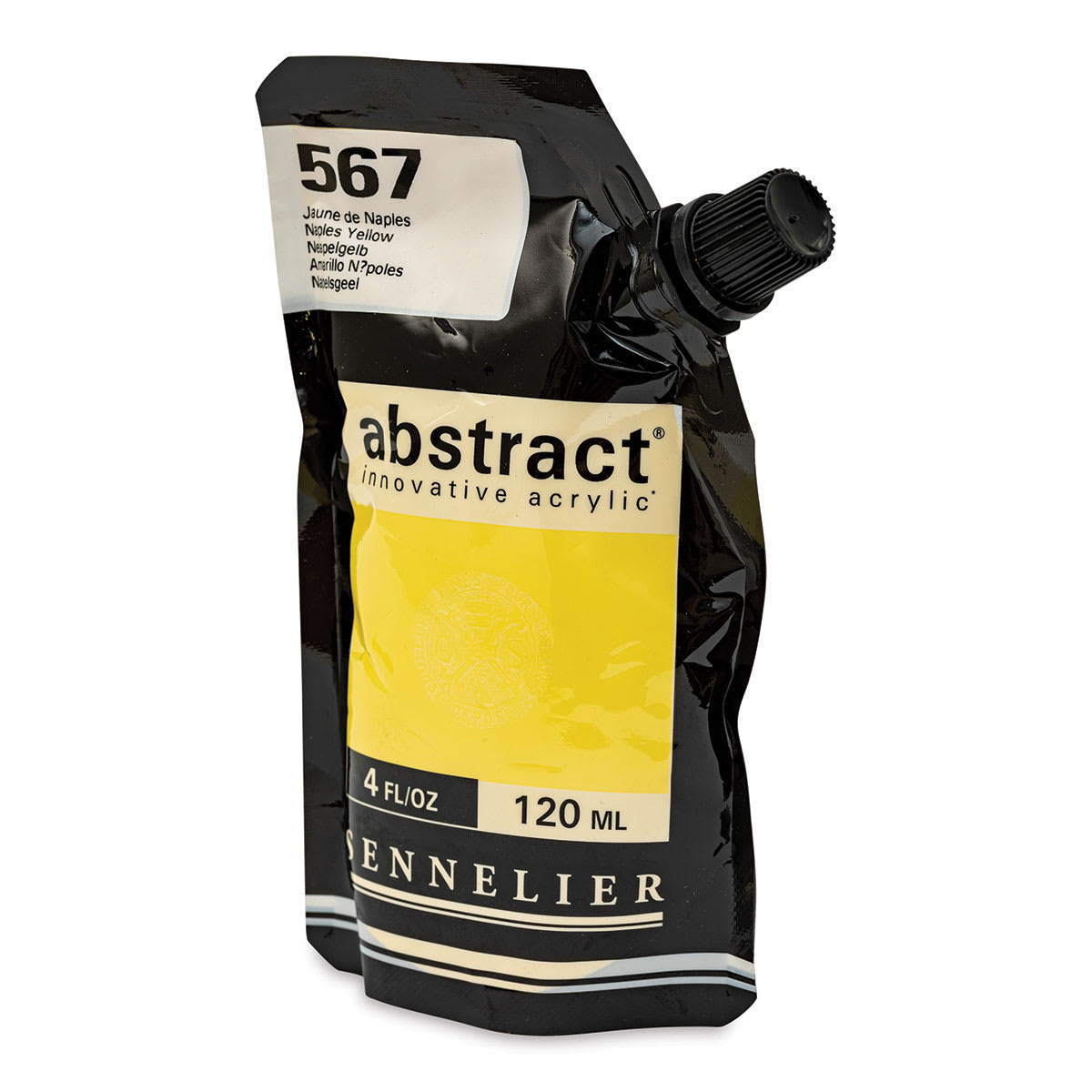 Sennelier Abstract Acrylic - Naples Yellow, 120 ml pouch side view