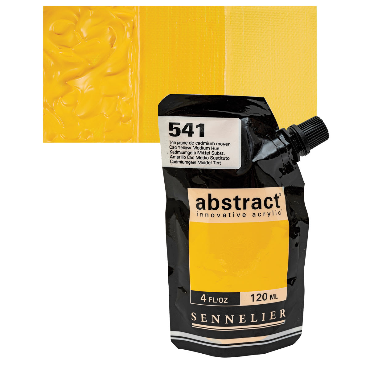 Sennelier Abstract Acrylic - Cadmium Yellow Medium Hue, 120 ml pouch and swatch