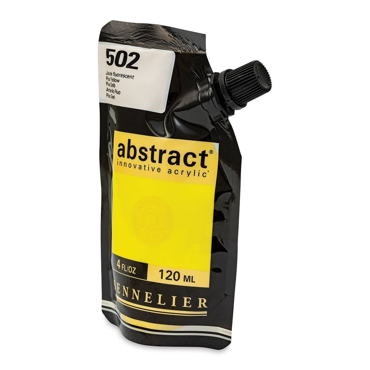 Sennelier Abstract Acrylic - Fluorescent Yellow, 120 ml pouch side view