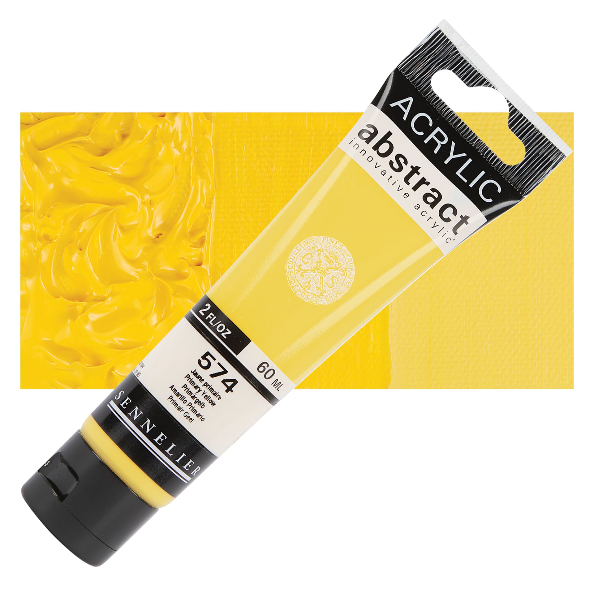 Sennelier Abstract Acrylic - Primary Yellow, 60 ml tube and swatch