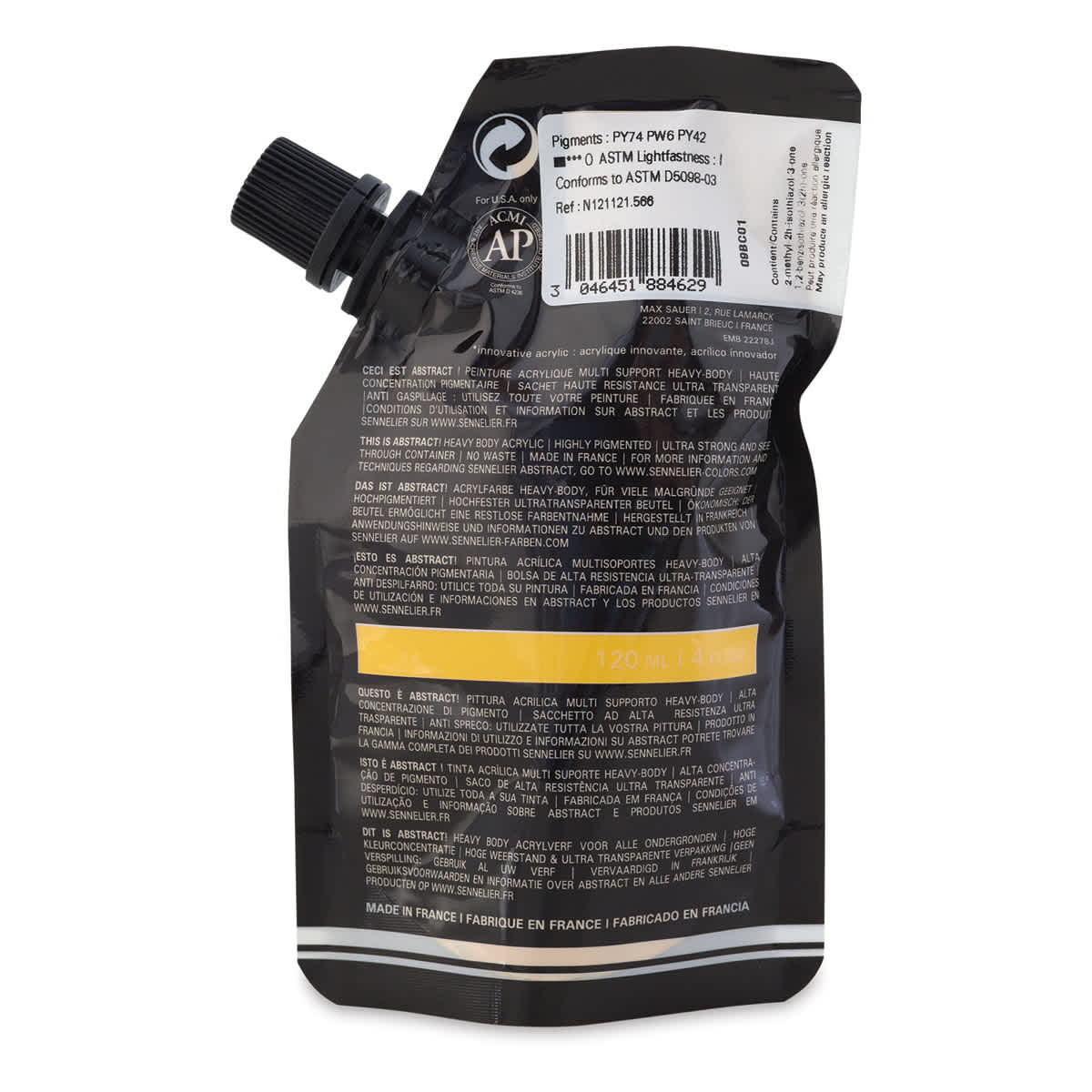 Sennelier Abstract Acrylic - Dark Naples Yellow, 120 ml pouch back