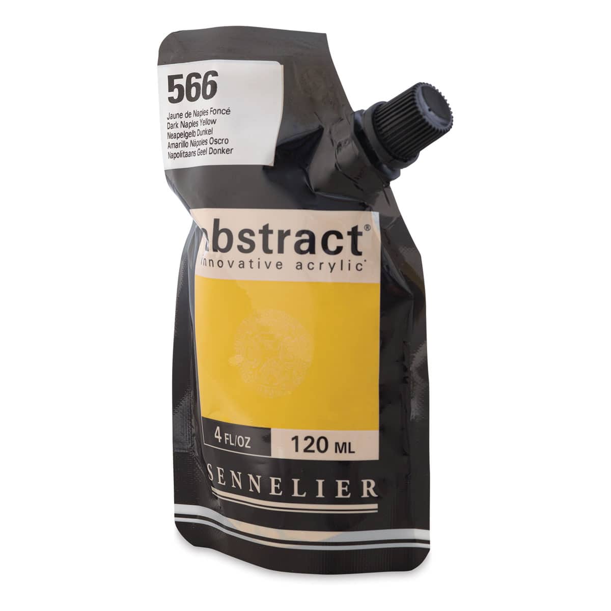 Sennelier Abstract Acrylic - Dark Naples Yellow, 120 ml pouch side view