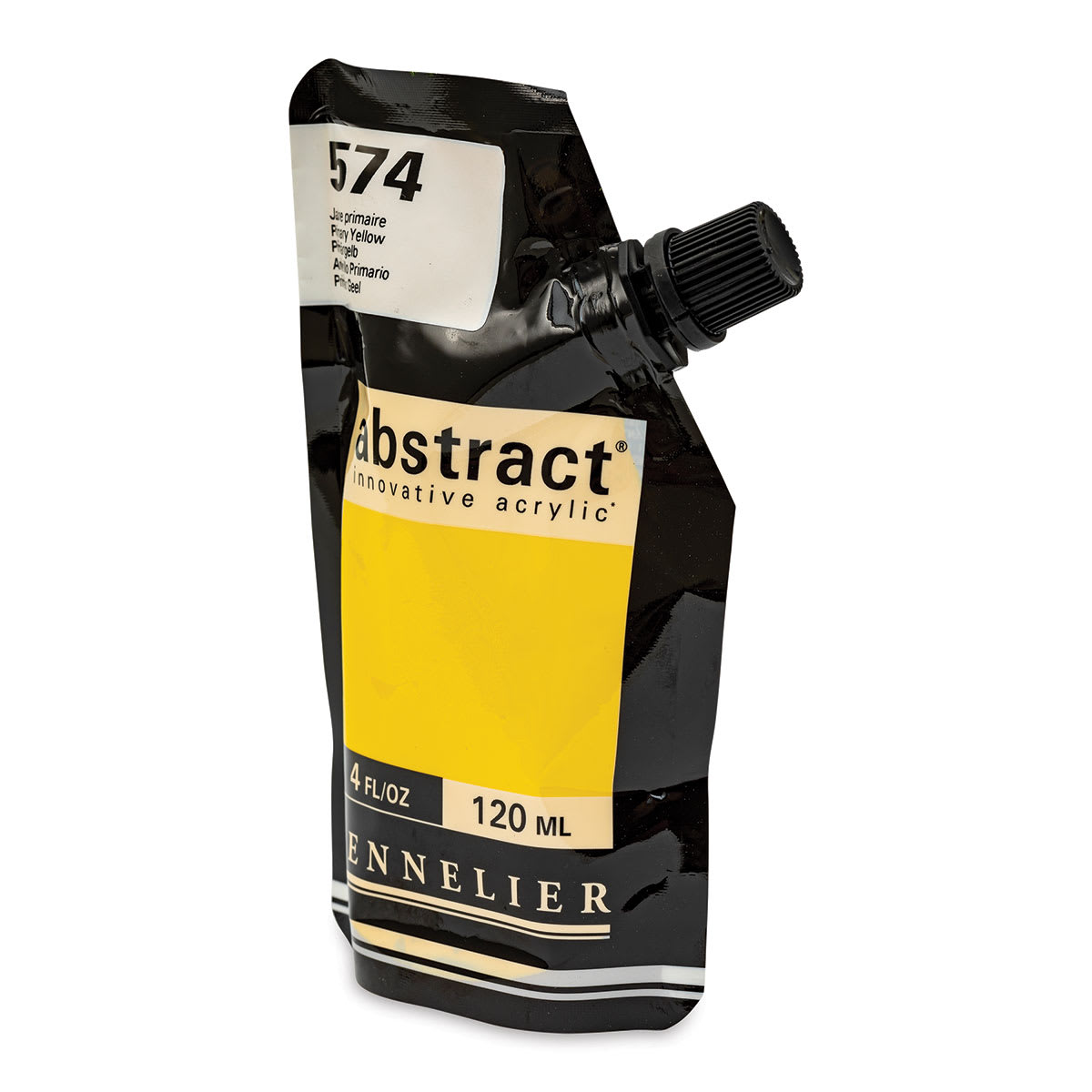 Sennelier Abstract Acrylic - Primary Yellow, 120 ml pouch side view