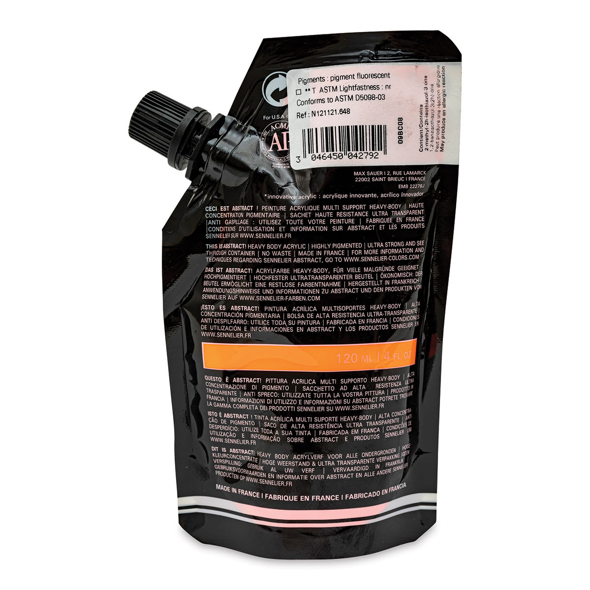 Sennelier Abstract Acrylic - Fluorescent Orange, 120 ml pouch back