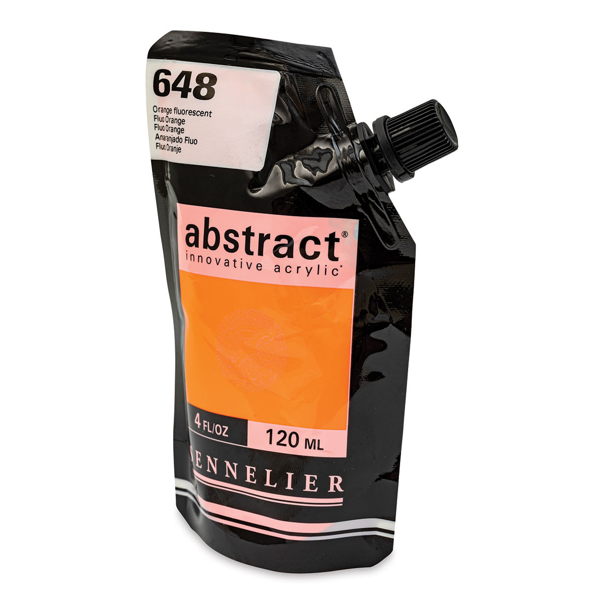 Sennelier Abstract Acrylic - Fluorescent Orange, 120 ml pouch side view