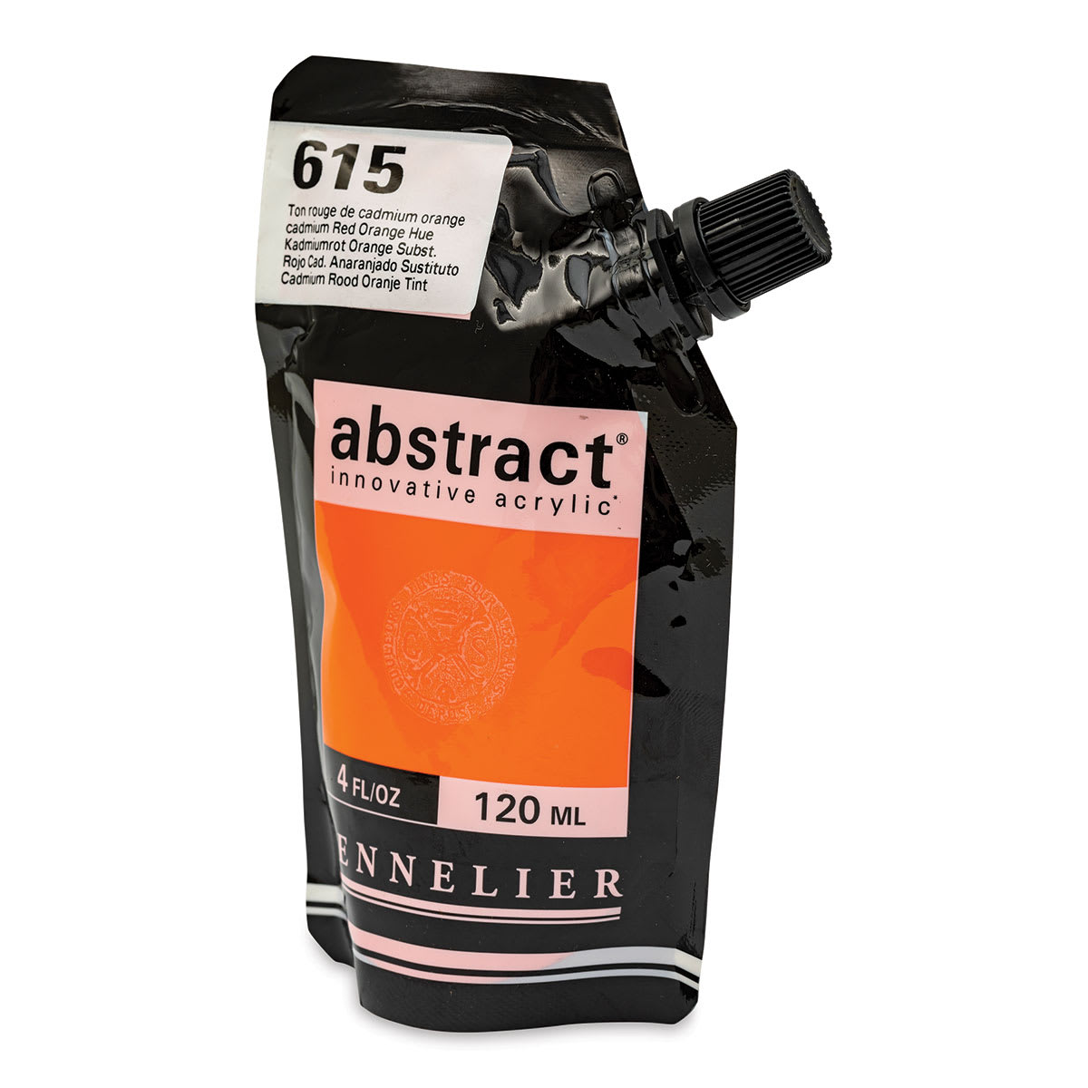 Sennelier Abstract Acrylic - Cadmium Red Orange Hue, 120 ml pouch side view