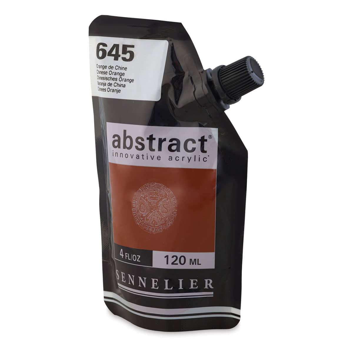 Sennelier Abstract Acrylic - Chinese Orange, 120 ml pouch side view