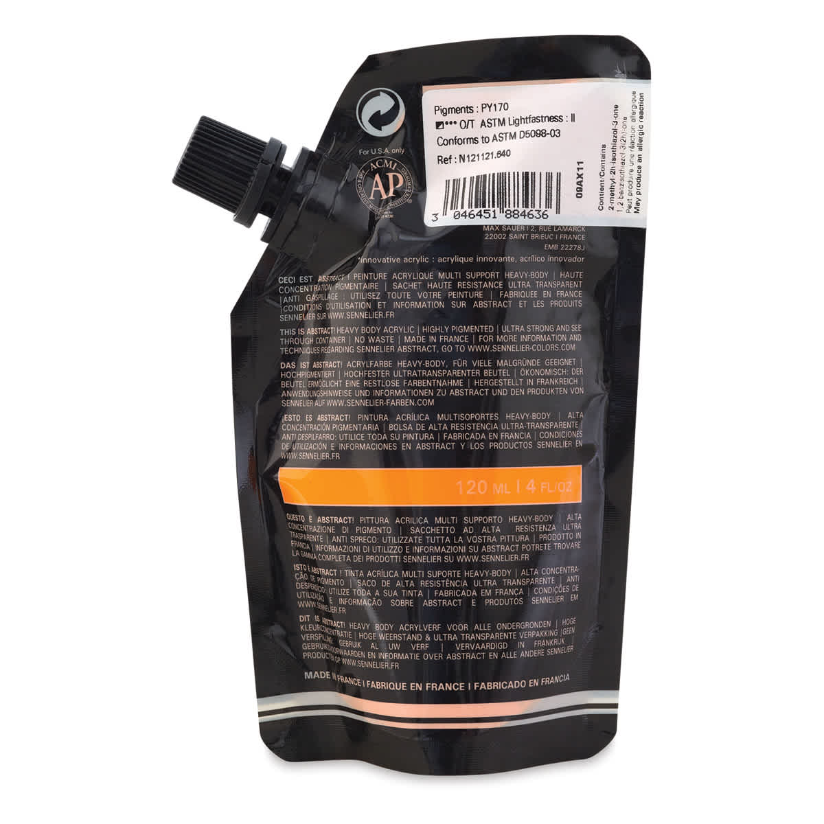 Sennelier Abstract Acrylic - Red Orange, 120 ml pouch back