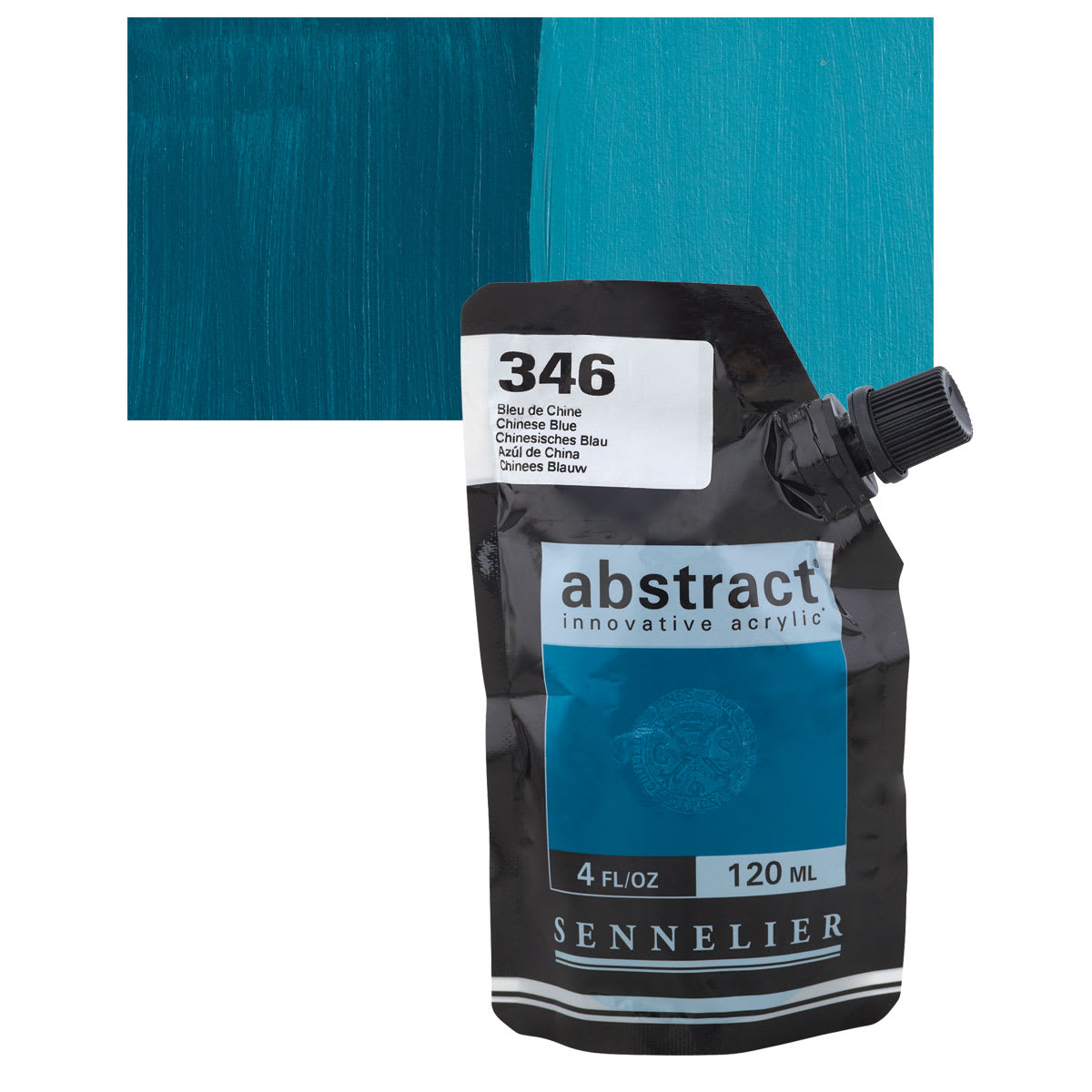 Sennelier Abstract Acrylic - Chinese Blue, 120 ml pouch and swatch