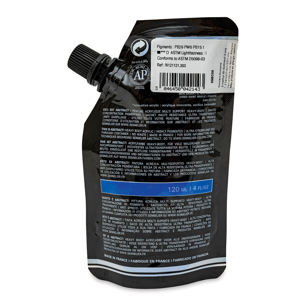 Sennelier Abstract Acrylic - Cobalt Blue Hue, 120 ml pouch back