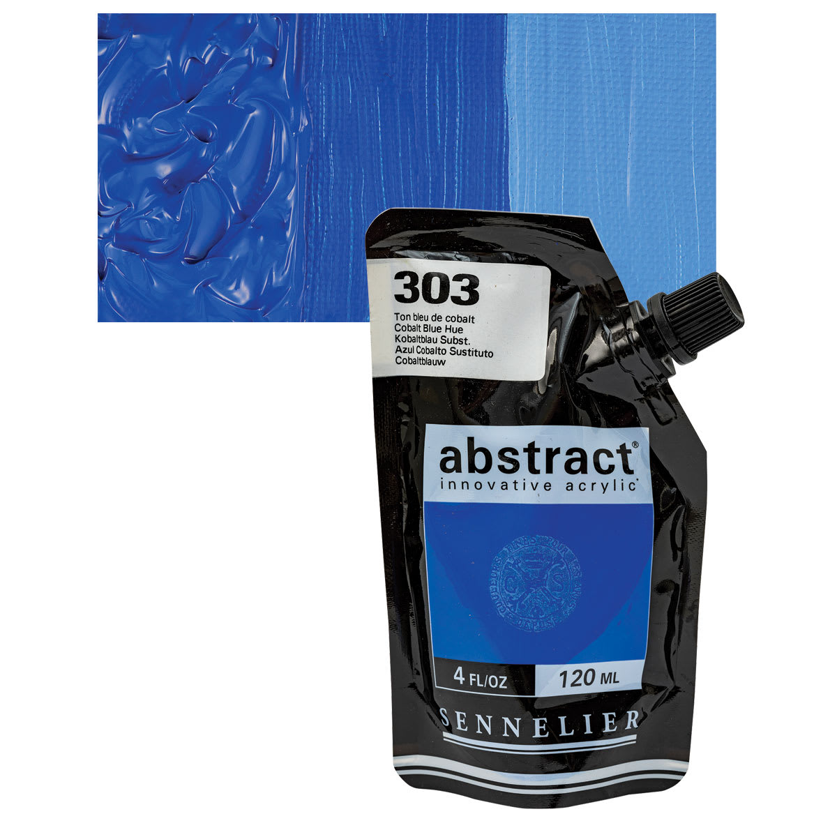 Sennelier Abstract Acrylic - Cobalt Blue Hue, 120 ml pouch and swatch