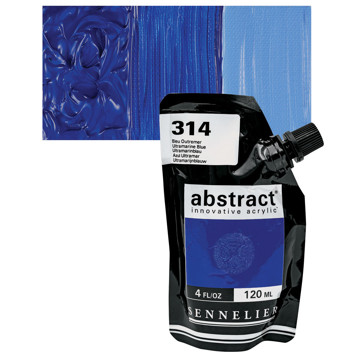 Sennelier Abstract Acrylic - Ultramarine Blue, 120 ml pouch and swatch