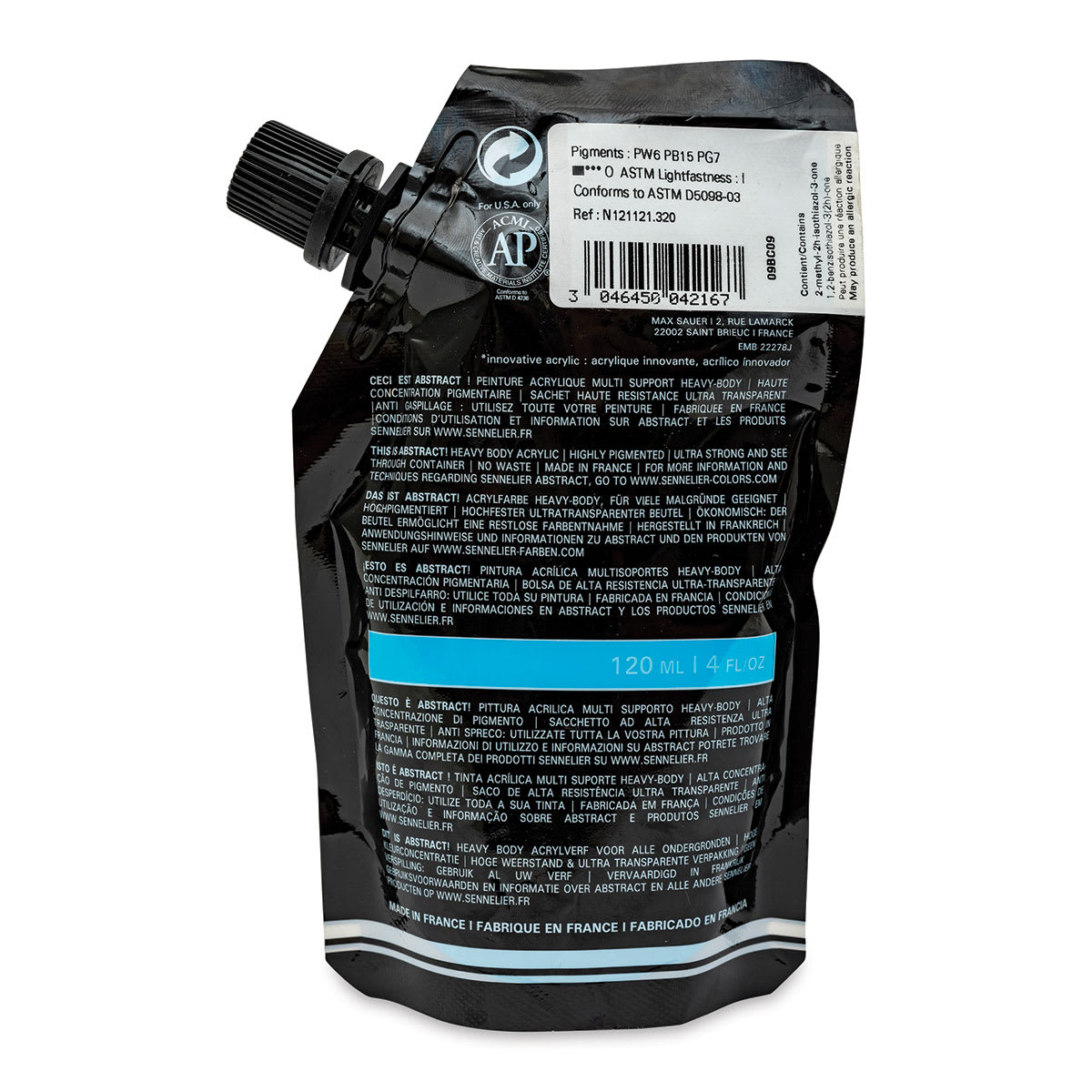 Sennelier Abstract Acrylic - Azur Blue, 120 ml pouch back
