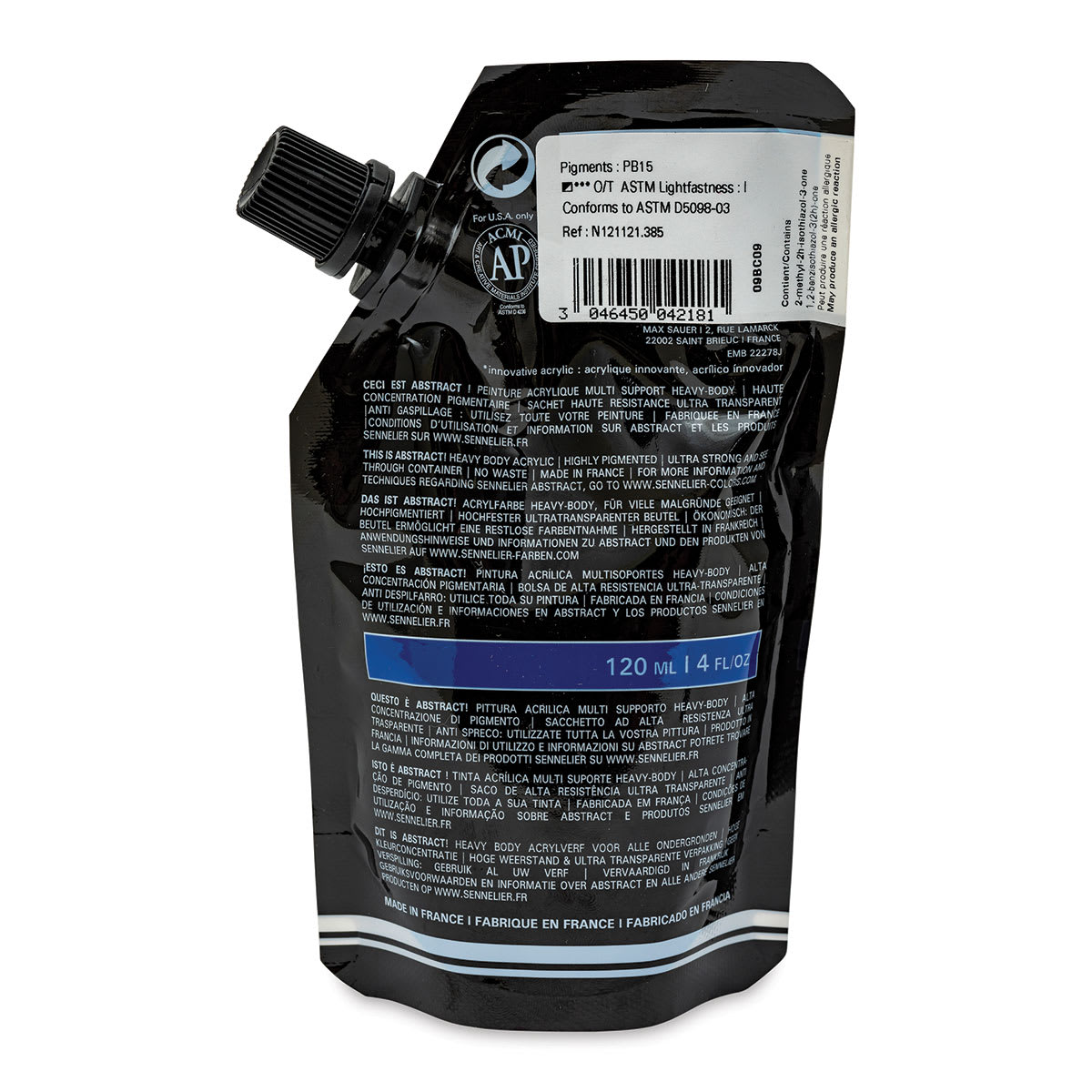 Sennelier Abstract Acrylic - Primary Blue, 120 ml pouch back