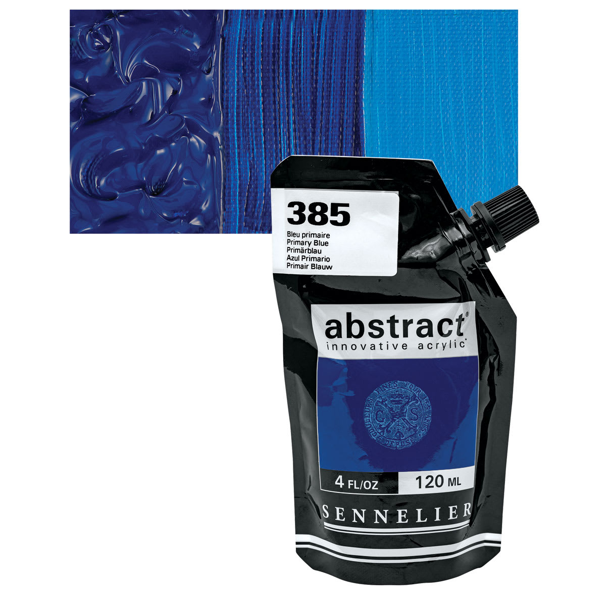 Sennelier Abstract Acrylic - Primary Blue, 120 ml pouch and swatch