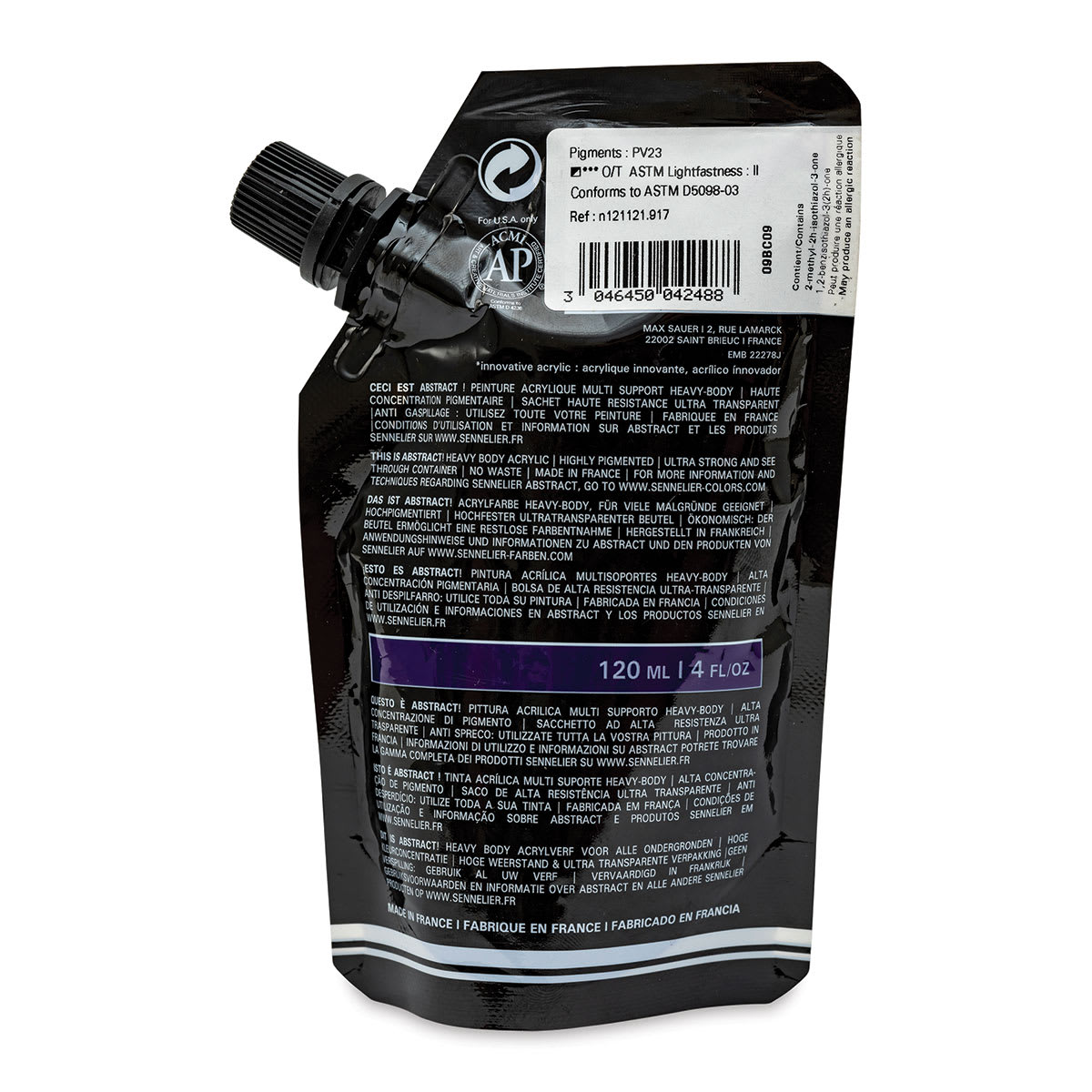 Sennelier Abstract Acrylic - Purple, 120 ml pouch back