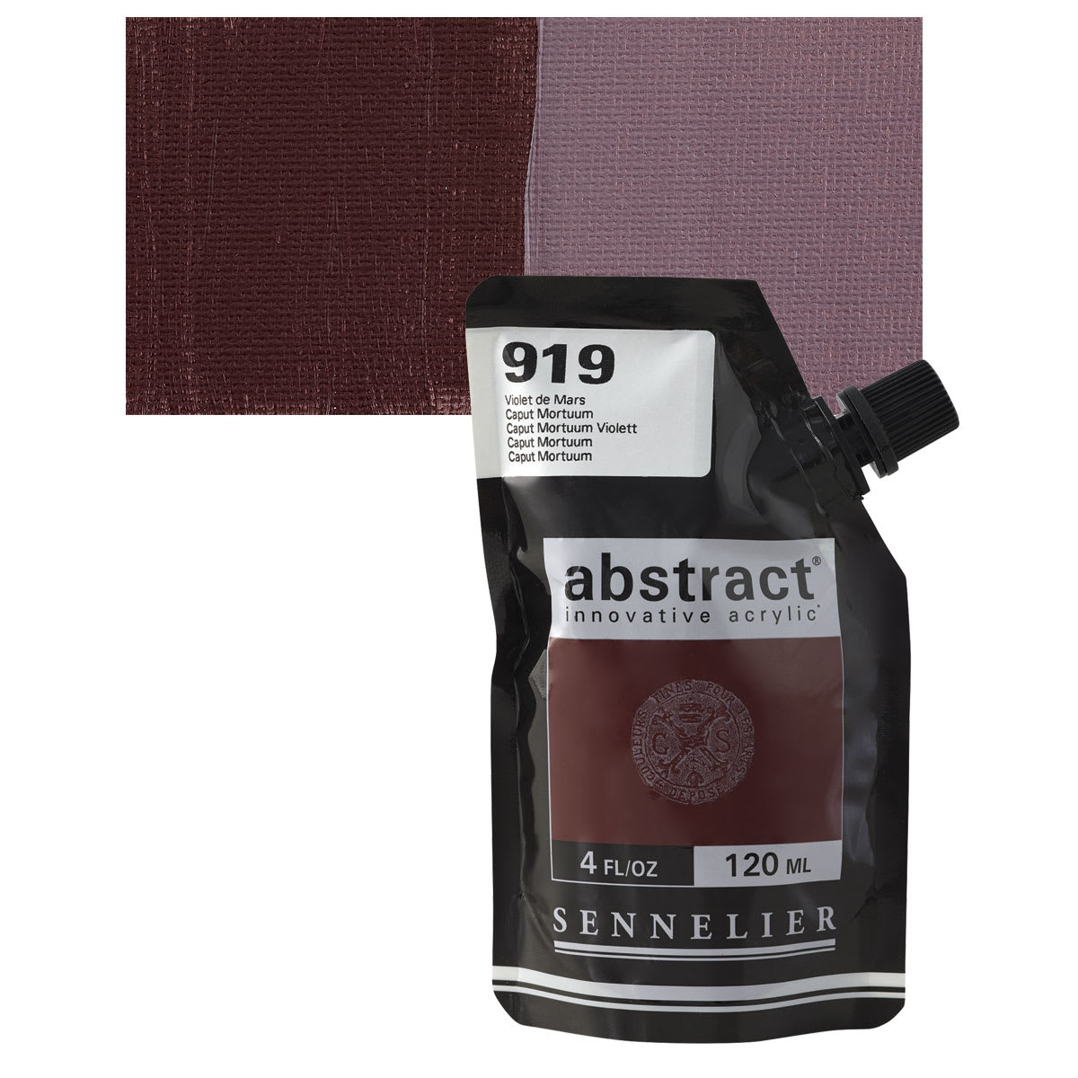 Sennelier Abstract Acrylic - Caput Mortum, 120 ml pouch and swatch