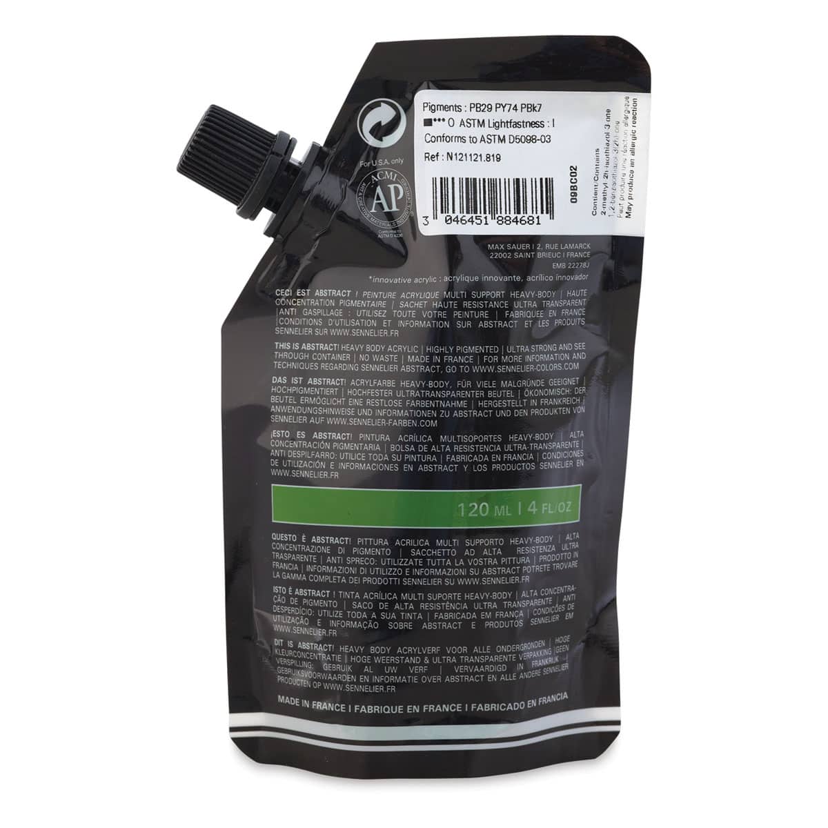 Sennelier Abstract Acrylic - Sap Green, 120 ml pouch back