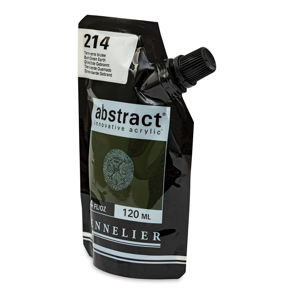 Sennelier Abstract Acrylic - Burnt Green Earth, 120 ml pouch side view