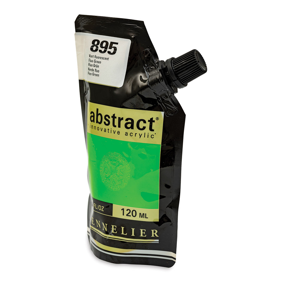 Sennelier Abstract Acrylic - Fluorescent Green, 120 ml pouch side view