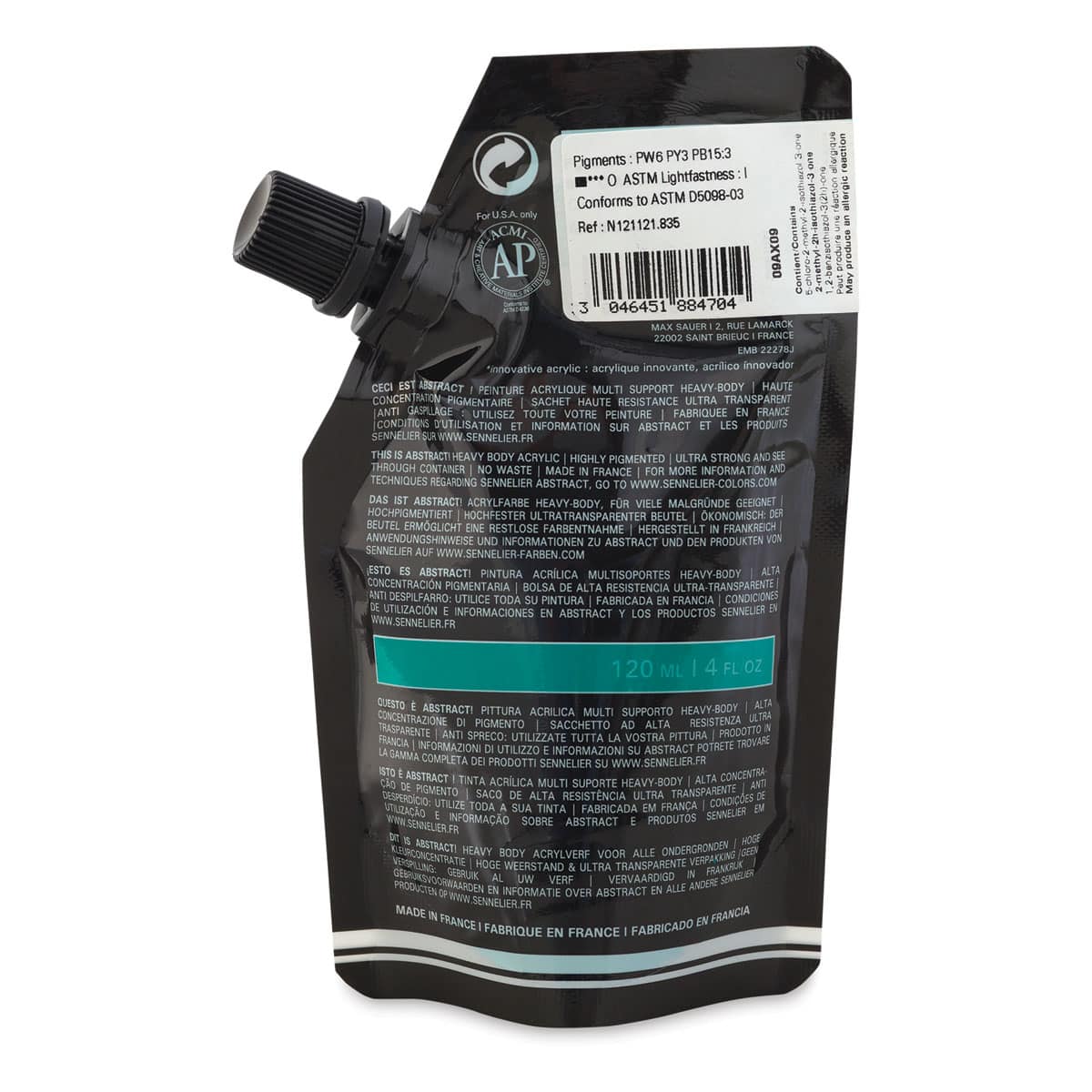 Sennelier Abstract Acrylic - Cobalt Green Deep Hue, 120 ml pouch back