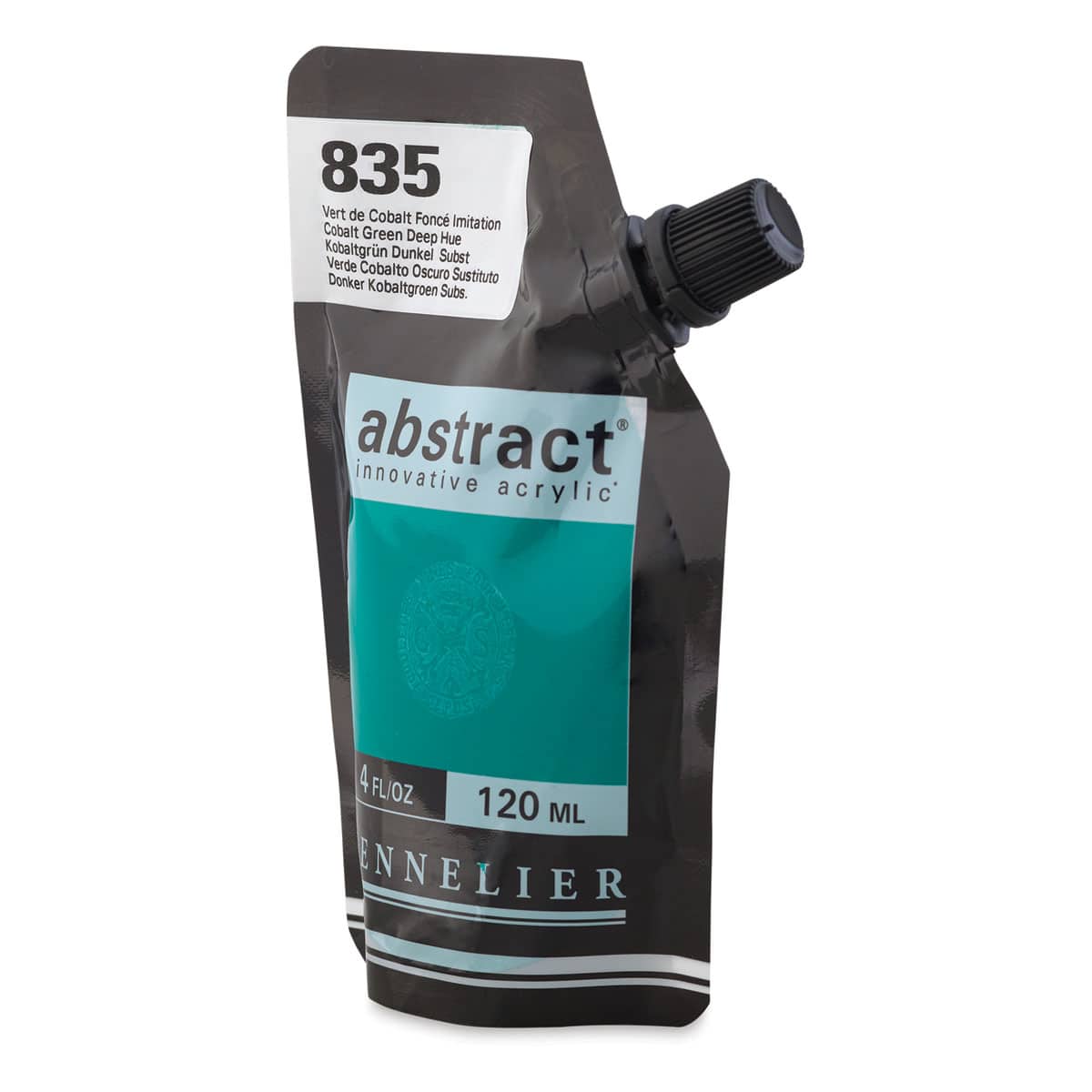 Sennelier Abstract Acrylic - Cobalt Green Deep Hue, 120 ml pouch side view