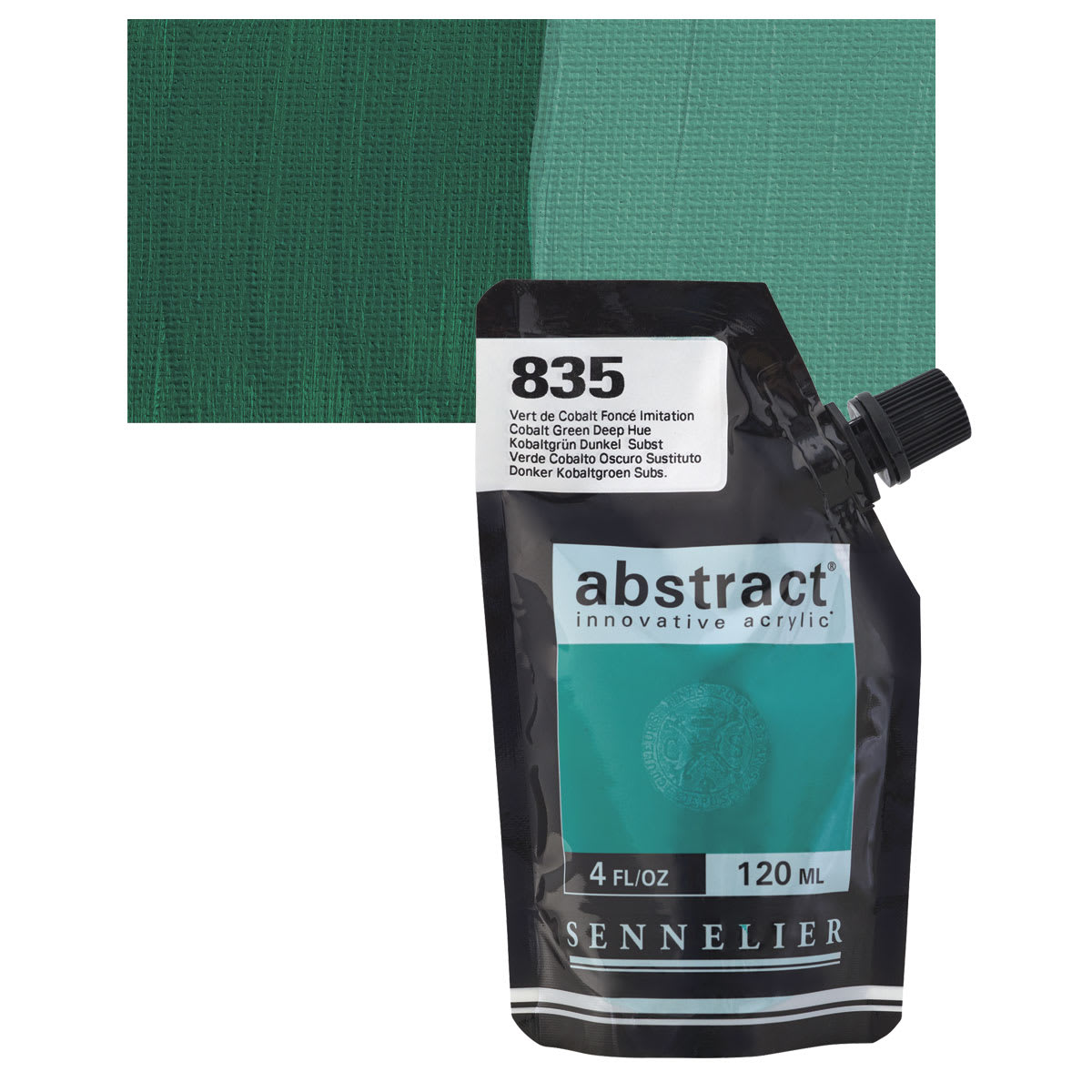 Sennelier Abstract Acrylic - Cobalt Green Deep Hue, 120 ml pouch and swatch