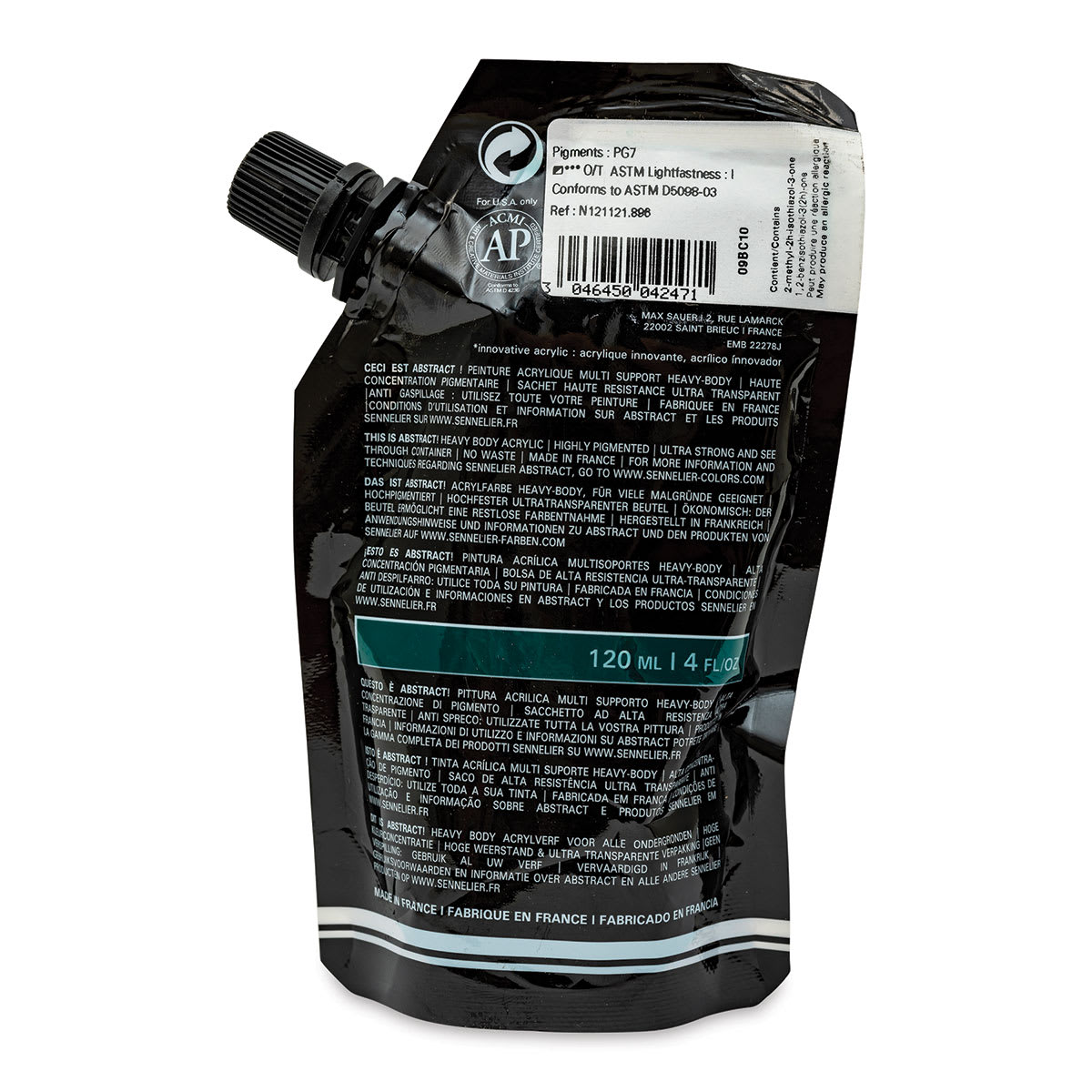 Sennelier Abstract Acrylic - Phthalo Green, 120 ml pouch back
