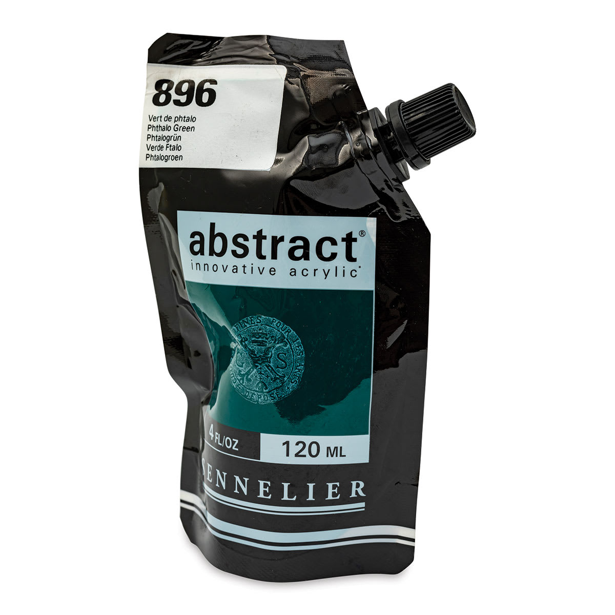 Sennelier Abstract Acrylic - Phthalo Green, 120 ml pouch side view