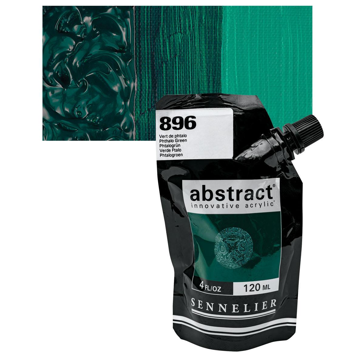 Sennelier Abstract Acrylic - Phthalo Green, 120 ml pouch and swatch