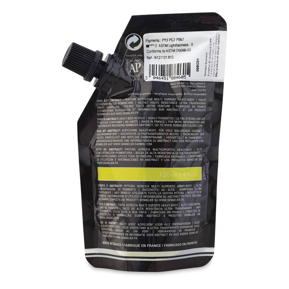 Sennelier Abstract Acrylic - Light Olive Green, 120 ml pouch back