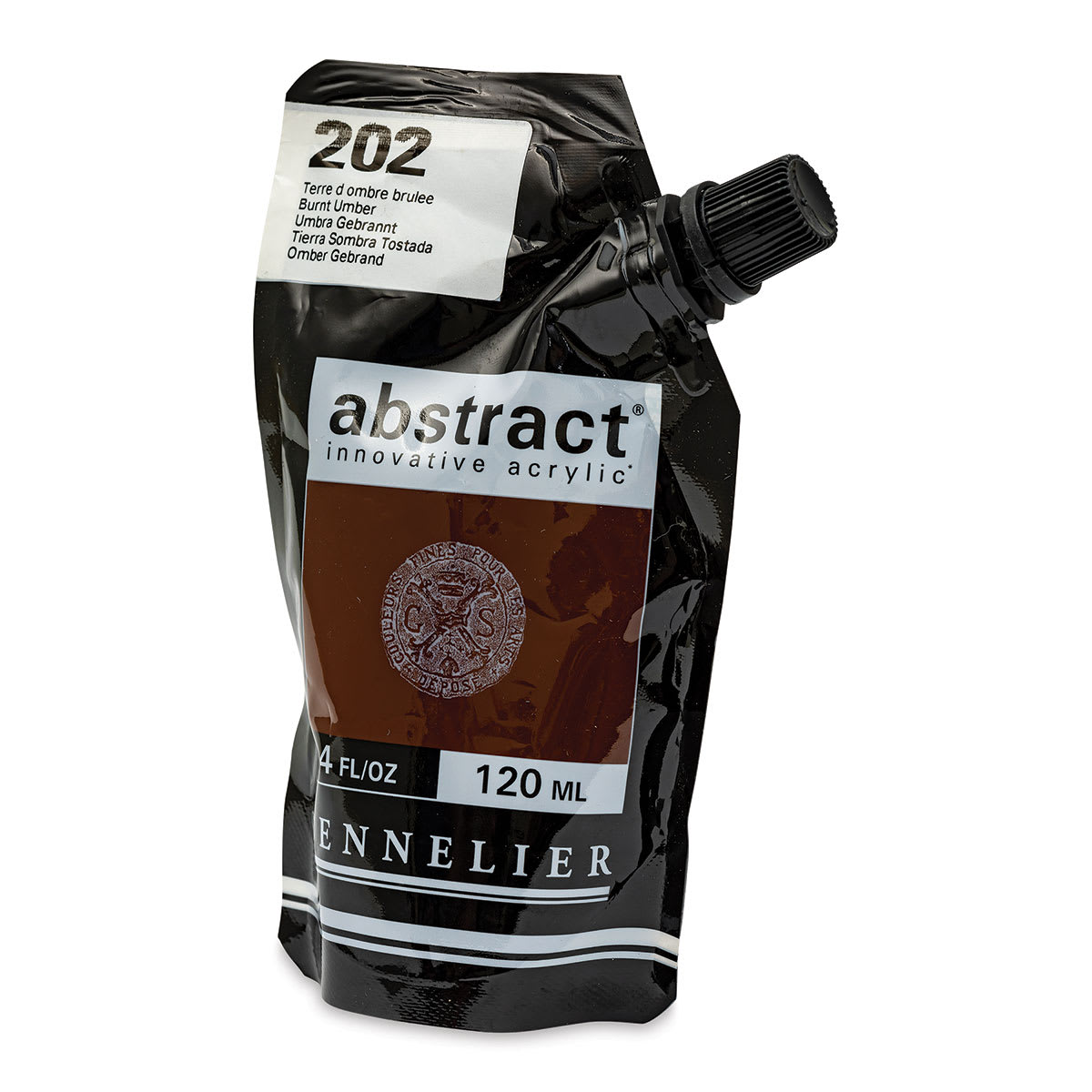 Sennelier Abstract Acrylic - Burnt Umber, 120 ml pouch side view