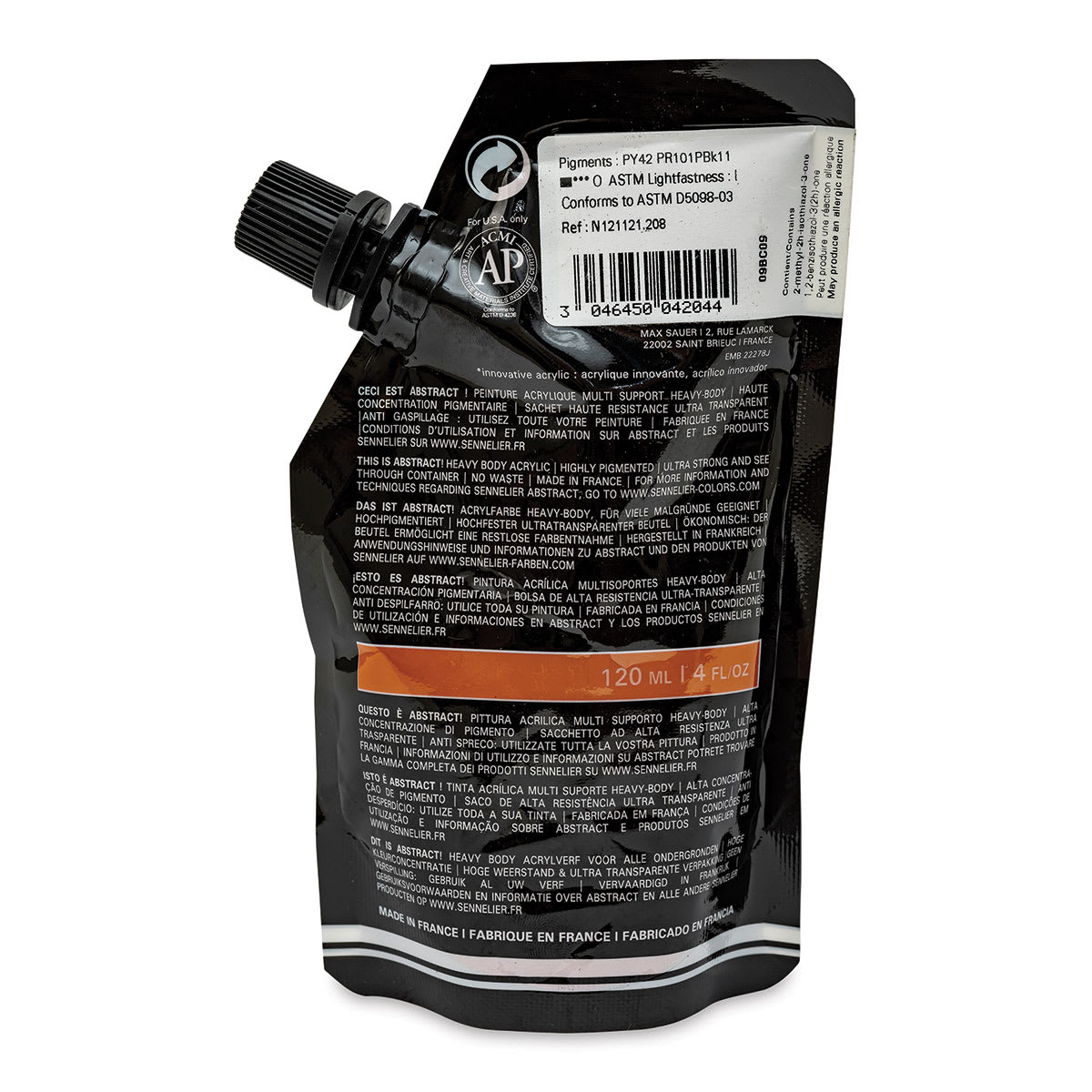Sennelier Abstract Acrylic - Raw Sienna, 120 ml pouch back
