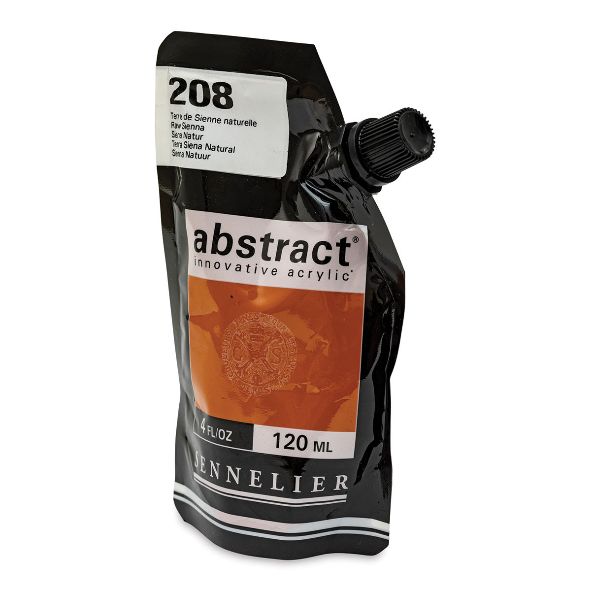 Sennelier Abstract Acrylic - Raw Sienna, 120 ml pouch side view