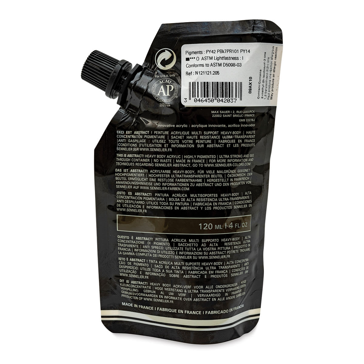 Sennelier Abstract Acrylic - Raw Umber, 120 ml pouch back
