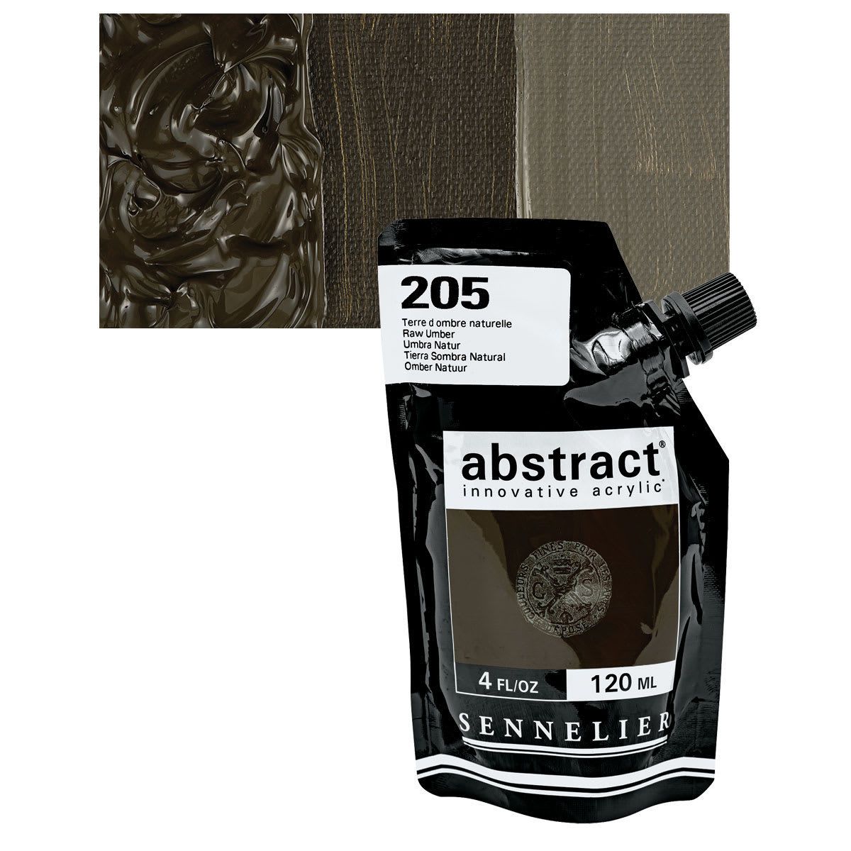 Sennelier Abstract Acrylic - Raw Umber, 120 ml pouch and swatch