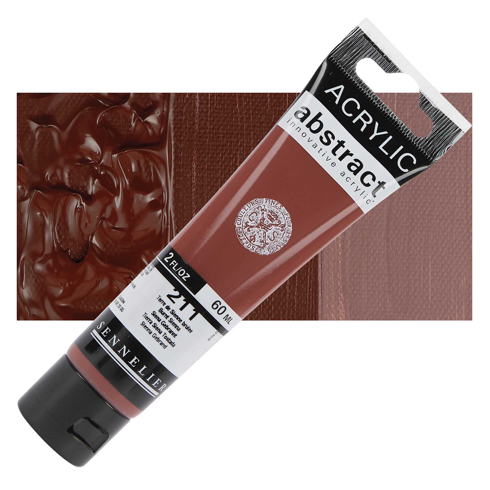 Sennelier Abstract Acrylic - Burnt Sienna, 60 ml tube and swatch