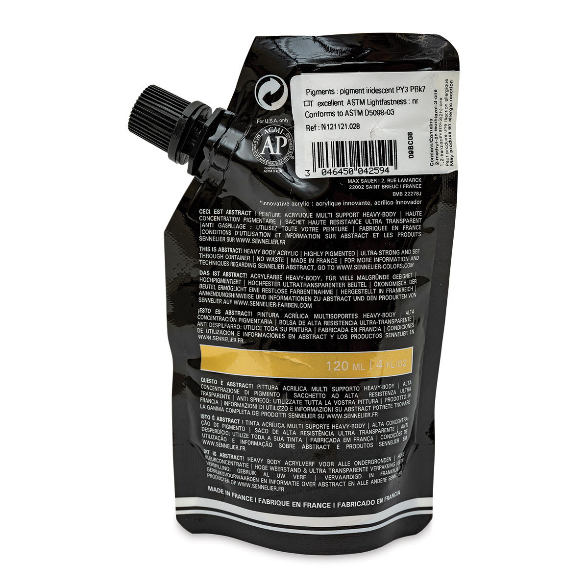 Sennelier Abstract Acrylic - Iridescent Gold, 120 ml pouch back