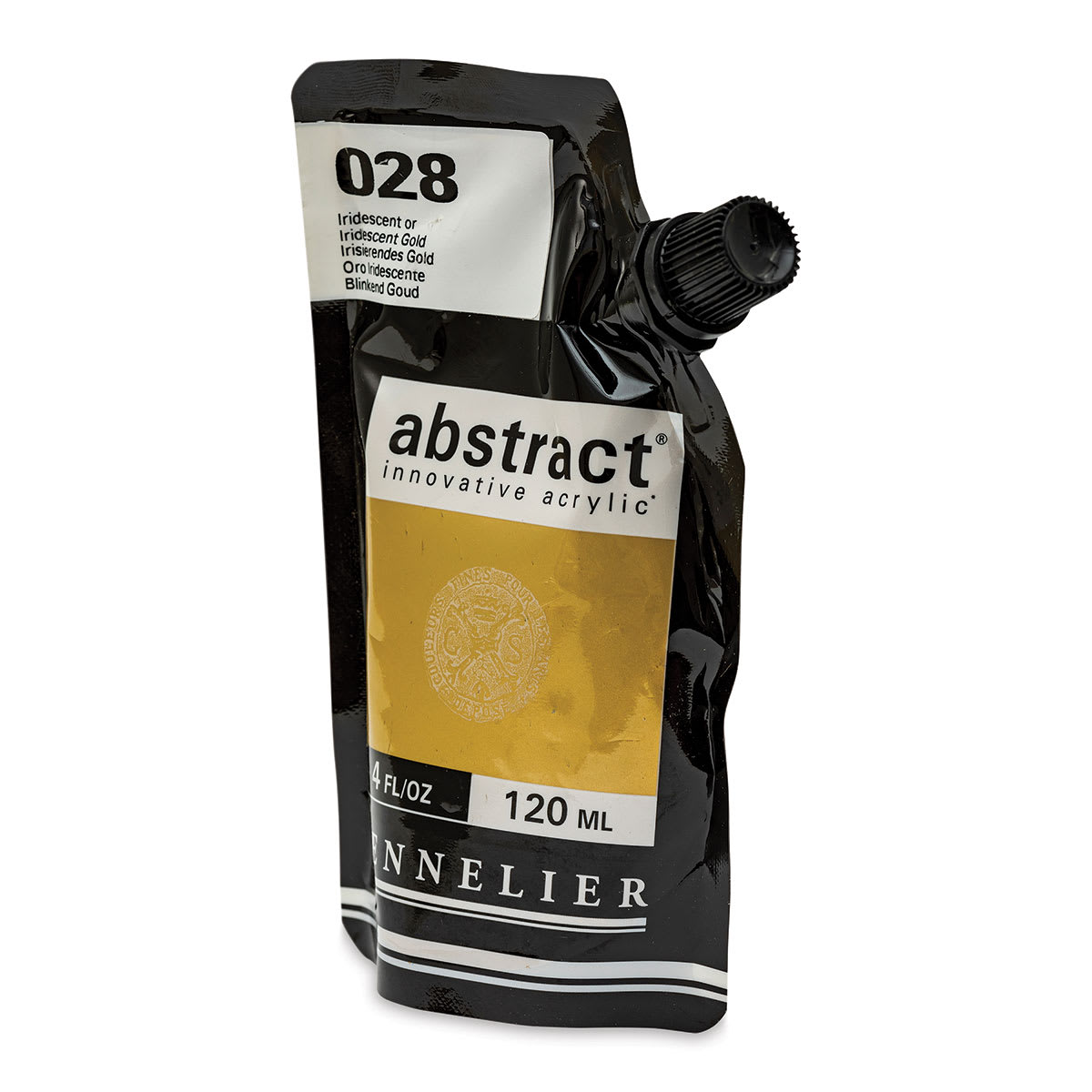 Sennelier Abstract Acrylic - Iridescent Gold, 120 ml pouch side view